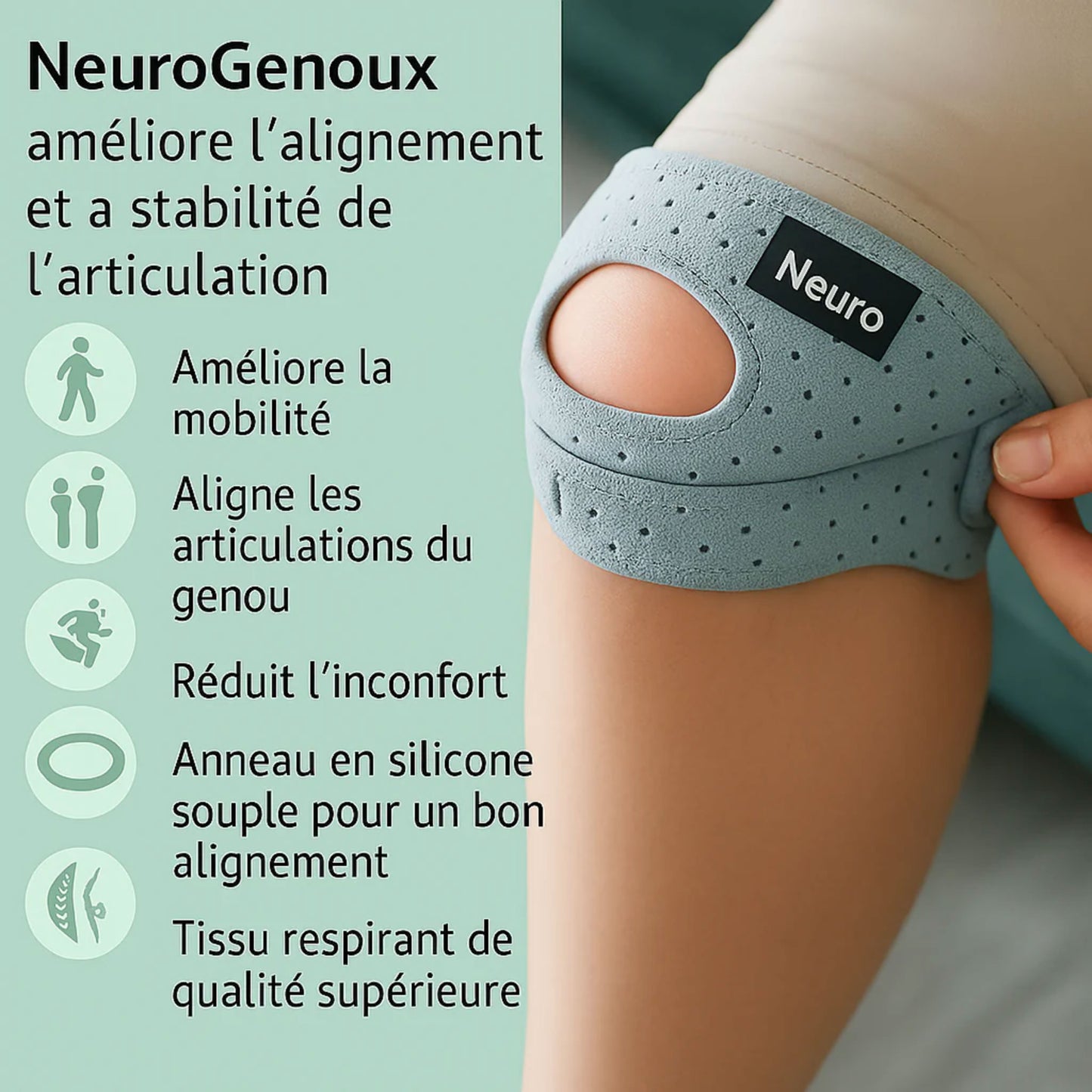 Genouillère Rotulienne NeuroGenoux — Réalignez l'Articulation du Genou Pendant vos Mouvements